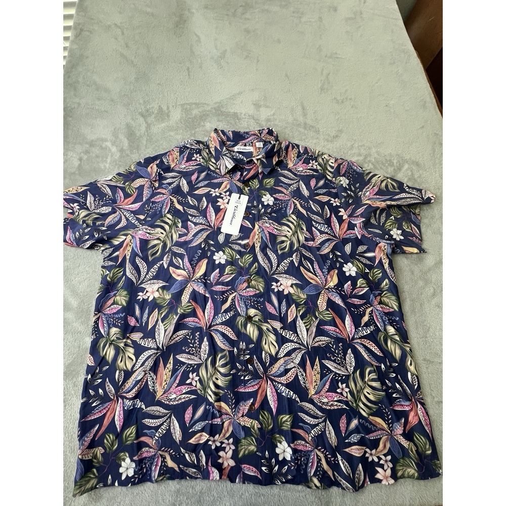 Caribbean Mens Shirt 3XB Blue Hawaiian Camp Floral Tropical Button Big NWT